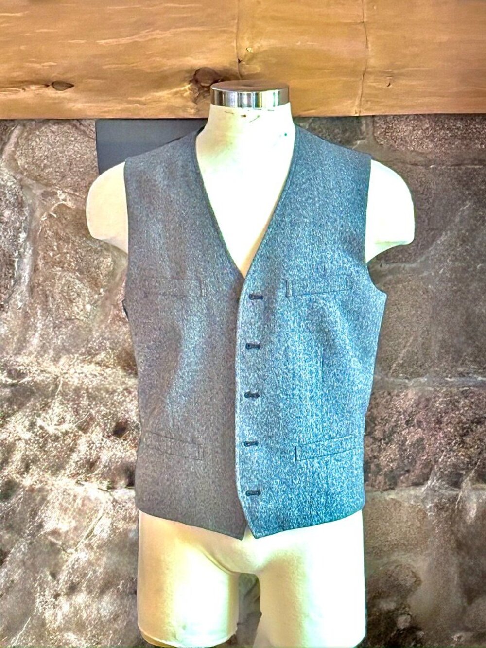 Club Room Men's Gray Tweed Look Dress Vest Waistcoat Size L 5-Button Classic